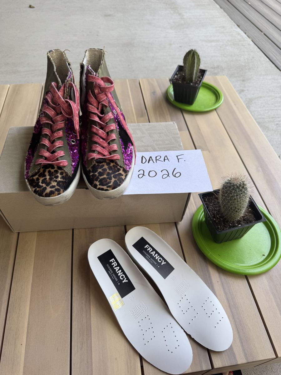 GOLDEN GOOSE Francy high-top, pink glitter with leopard toe