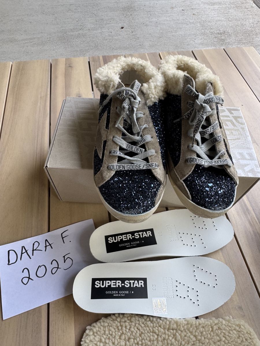 GOLDEN GOOSE Neiman Marcus Exclusive: navy glitter Sabot, shearling lined