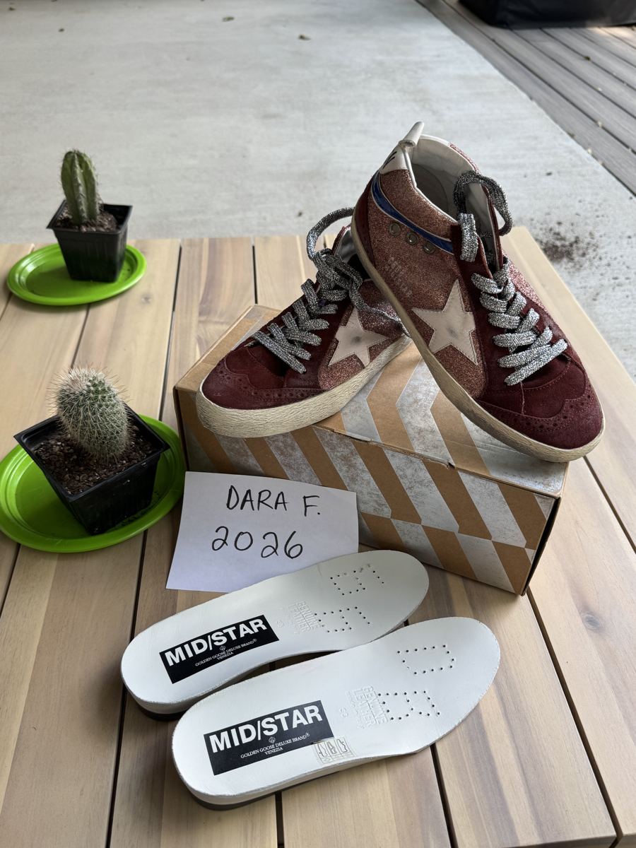 GOLDEN GOOSE Midstar, copper wine suede with white star and silver laces