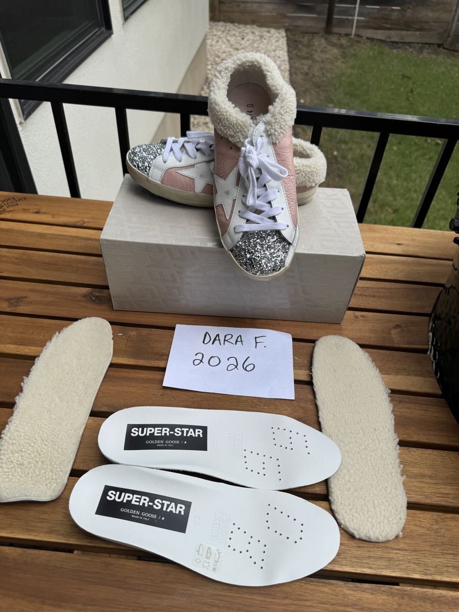 GOLDEN GOOSE Rose pink Sabots with silver glitter, shearling lined. Includes shearling insoles.