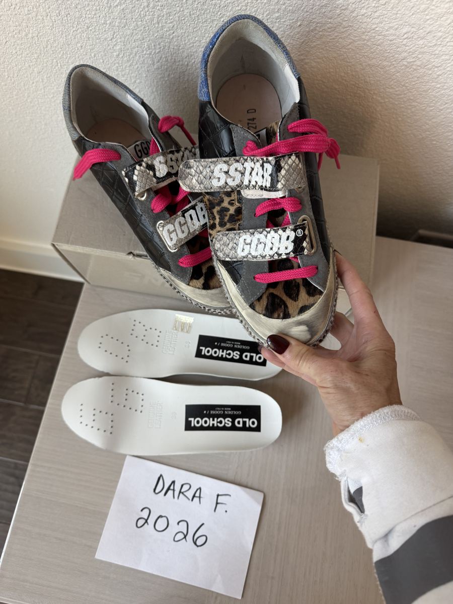 GOLDEN GOOSE Old School, snakeskin and leopard with pink laces (Front View)